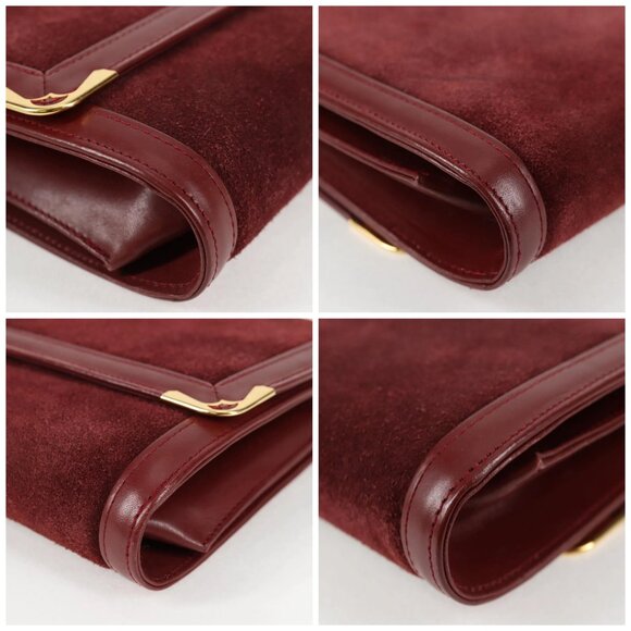 CARTIER Chain Shoulder Bag Suede Leather Red Gold Auth 118790V - Picture 15 of 16